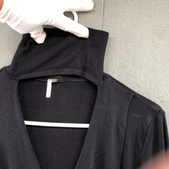 Free People Mock Neck Tunic Top XS Relaxed Jersey Knit Cut Out Asymmetric - Picture 7 of 11